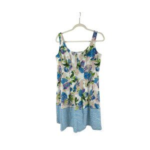 Nine West Womens Floral Striped Sundress Sz 6 Blue Tan Sleeveless Casual Summer